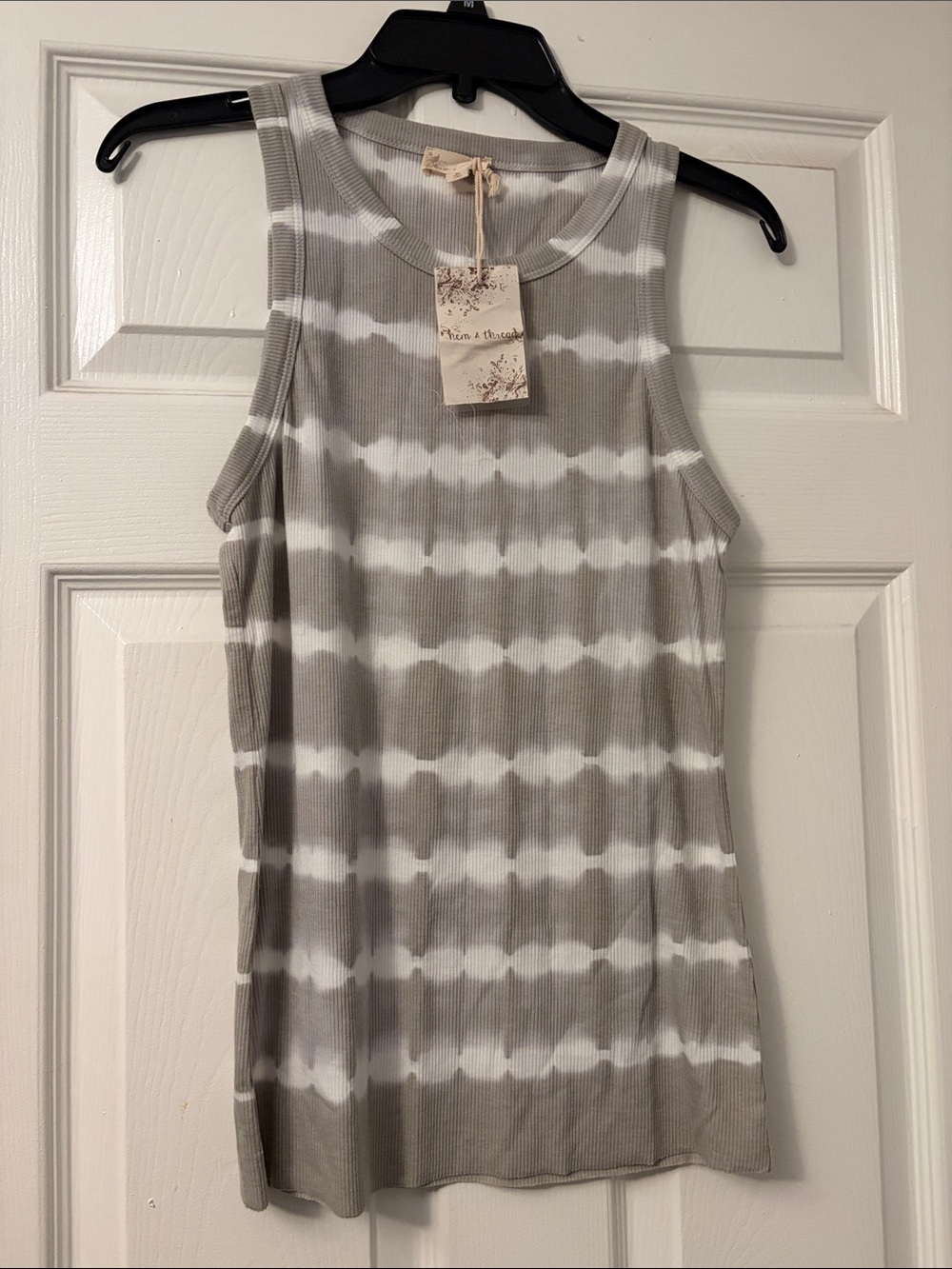 Hem & Thread Gray and White Ribbed Tie-Dye Tank